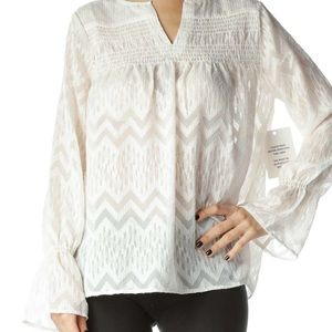 Maette Sheer White Gold Thread Chevron Top Size Small